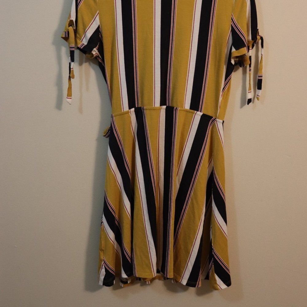 Pink Rose Dress, Tan, black, white & red striped dress, Medium, dress with tie - Picture 3 of 4